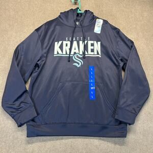 Seattle Kraken Hoodie Men's Large Navy Blue Fleece Pullover NHL NEW